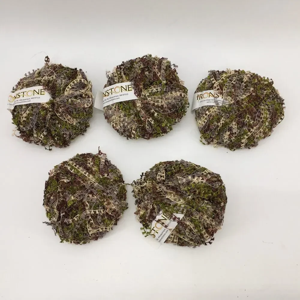 Ironstone Yarn Hot Stuff Yarn Moss *Lot of 5* Eyelash Acrylic Blend Green/Brown